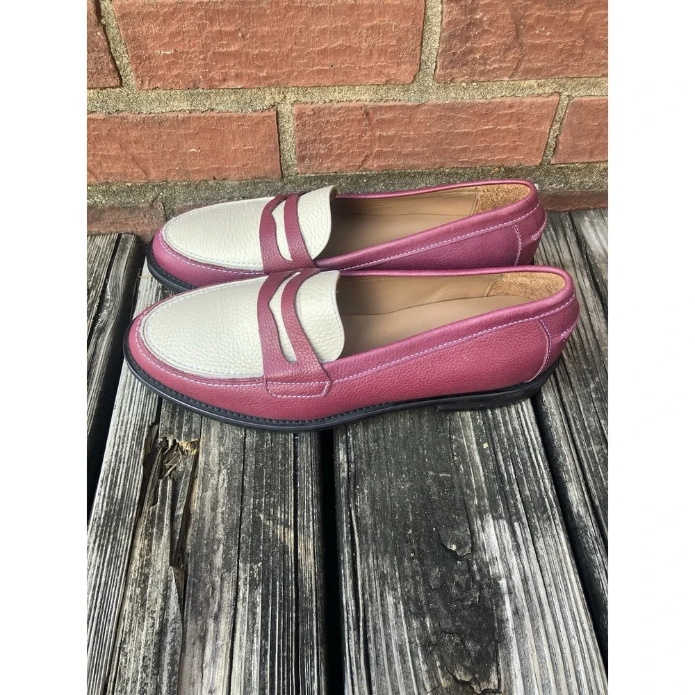 Duke + Dexter Wilde Burgundy White Penny Loafers Size 7D US Made In England $340